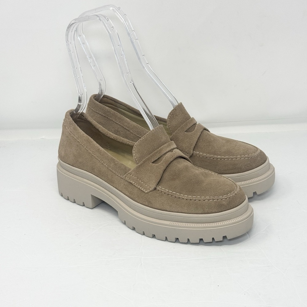 Portland Leather Patina Zoe Penny Loafer 9 Taupe Tan Suede Platform Chunky Block